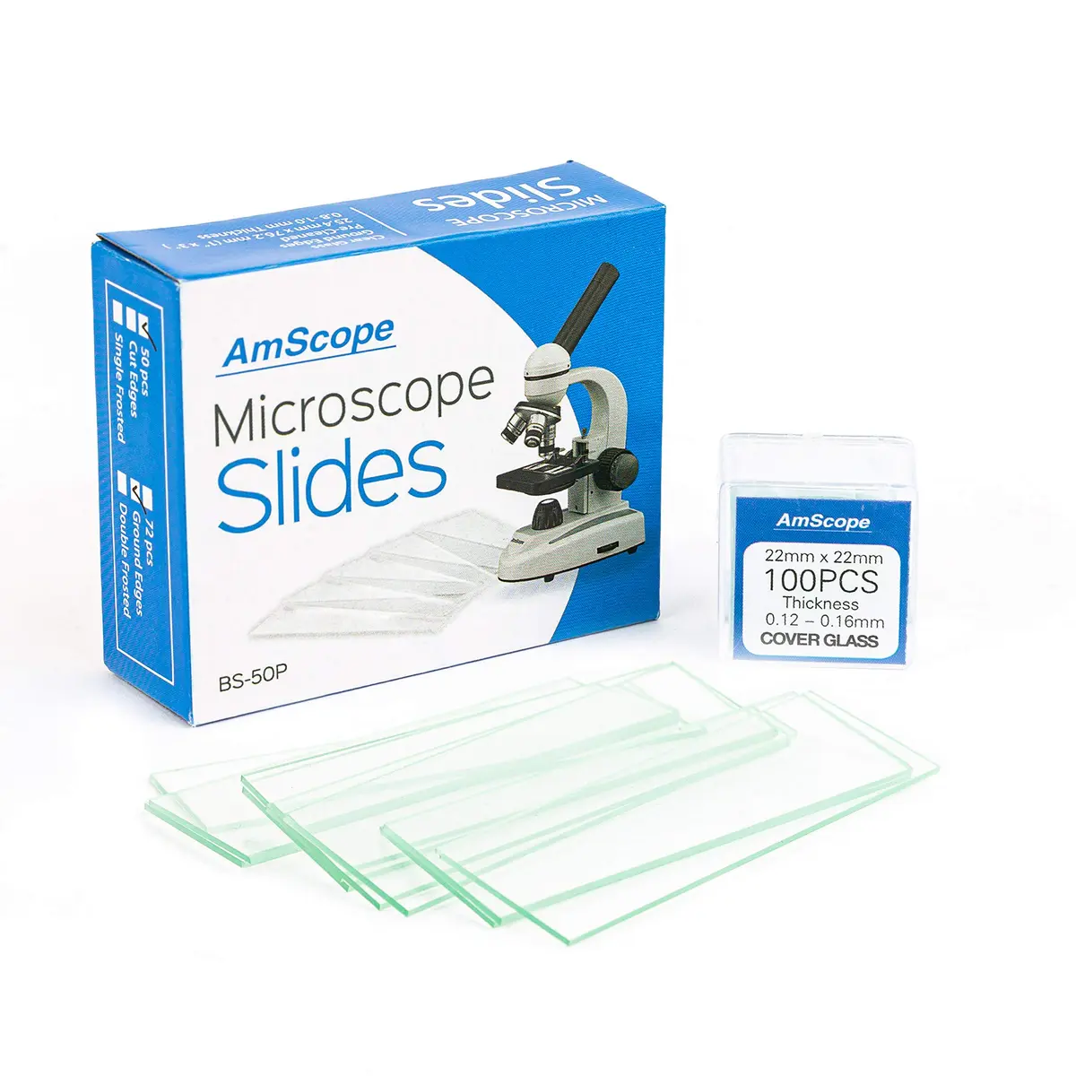 AmScope Microscope Slides & Cover Slips 50/100 Count | Optical Glass, Factory-Sealed - view 2