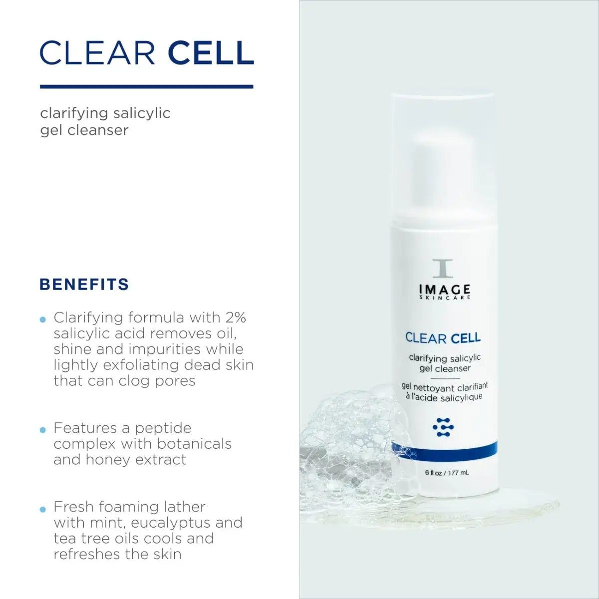 IMAGE Skincare CLEAR CELL Salicylic Gel Cleanser 6 fl oz | Gently exfoliates excess oil, shine & impurities for healthy skin - view 2