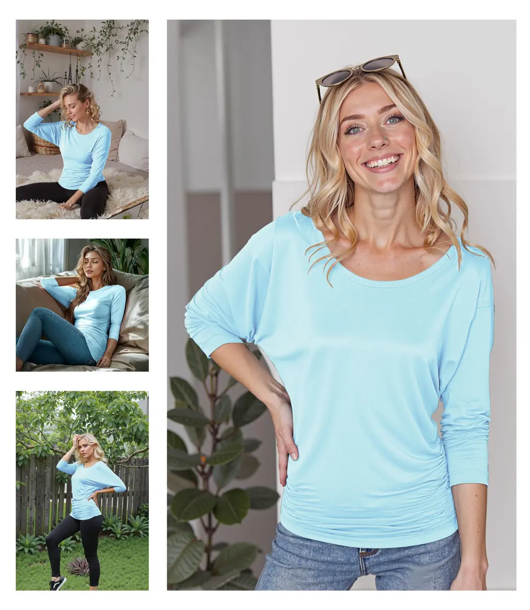 Made By Johnny Womens 3/4 Sleeve Drape Top S Aqua | Casual, Rayon Blend, Comfort Fit - view 2