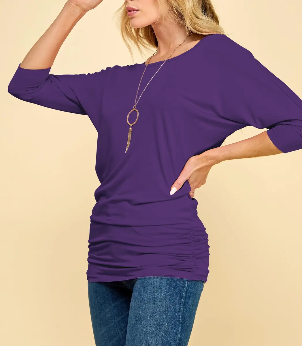 Made By Johnny Womens 3/4 Sleeve Drape Top Large Dark Purple | Casual Oversized Tunic with Drop Shoulders - view 6