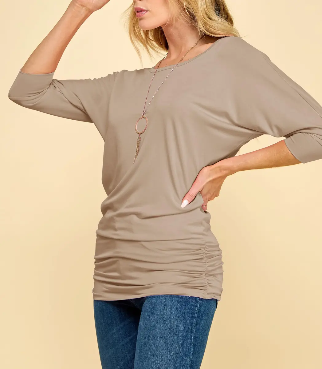Made By Johnny MBJ WT822 Womens 3/4 Sleeve Drape Top L Taupe | Casual Oversize Tunic for Women - view 6