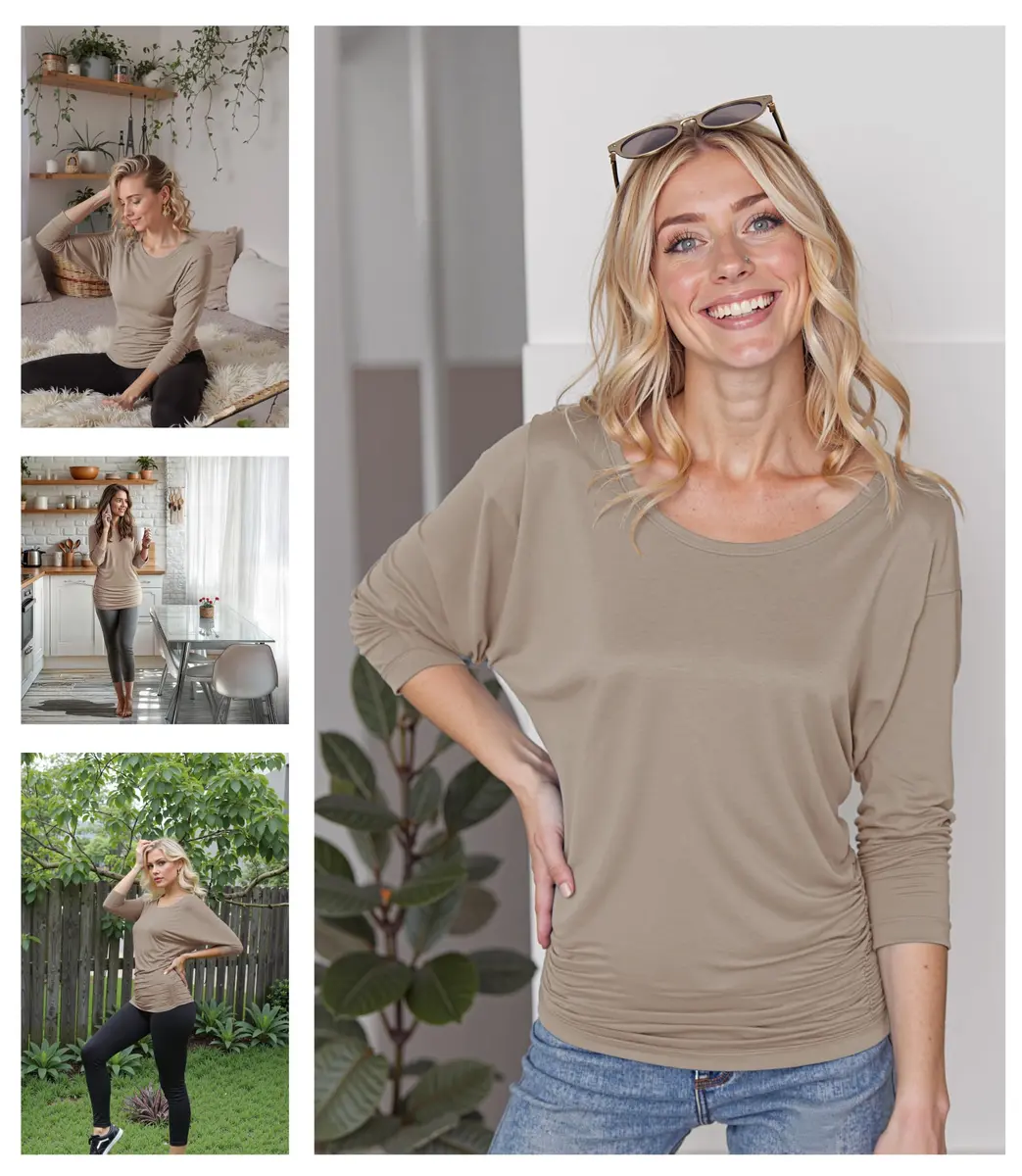 Made By Johnny MBJ WT822 Womens 3/4 Sleeve Drape Top L Taupe | Casual Oversize Tunic for Women - view 2