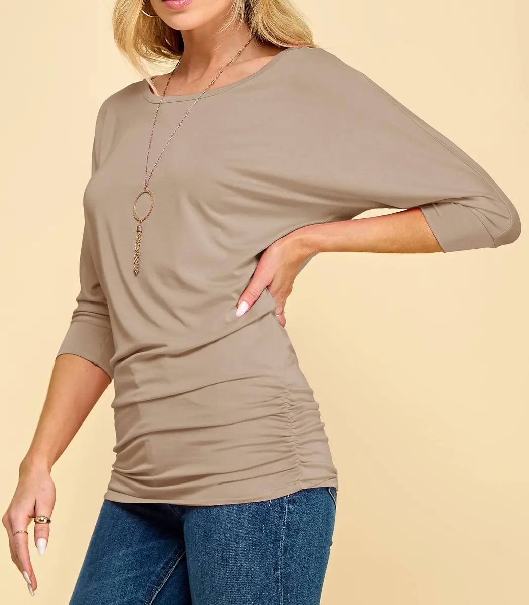Made By Johnny MBJ WT822 Womens 3/4 Sleeve Drape Top L Taupe | Casual Oversize Tunic for Women - view 3