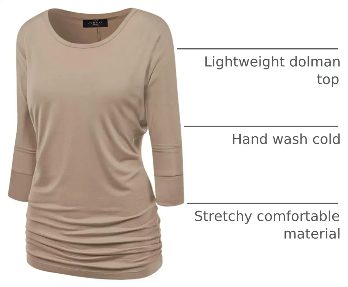 Made By Johnny MBJ WT822 Womens 3/4 Sleeve Drape Top L Taupe | Casual Oversize Tunic for Women - view 4
