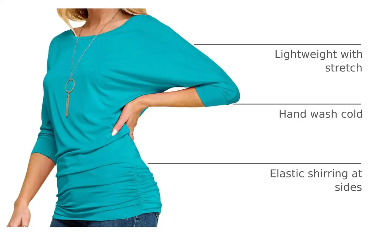 Made By Johnny Womens Tunic L Jade | Casual 3/4 Sleeve Drape Top - view 4