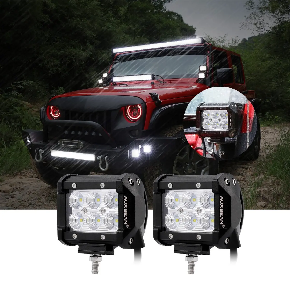 Auxbeam LED Light Bar 4" 18W Flood Beam Off Road Lights | IP67 Waterproof, 1260-1800lm, 6000K, Heavy Duty Aluminum - view 6