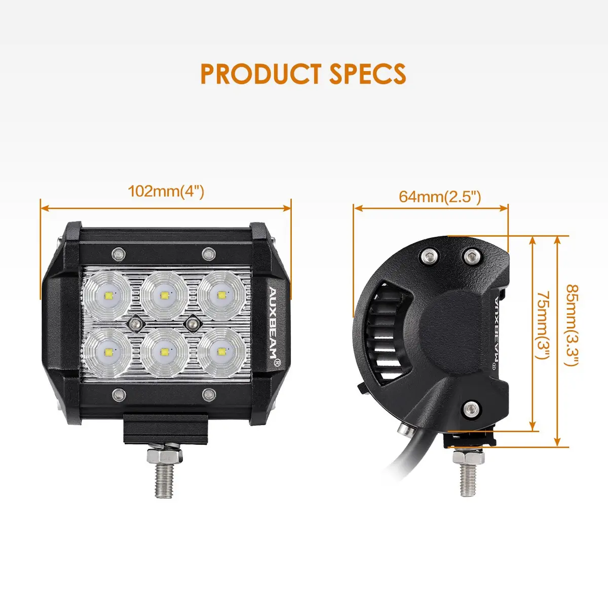 Auxbeam LED Light Bar 4" 18W Flood Beam Off Road Lights | IP67 Waterproof, 1260-1800lm, 6000K, Heavy Duty Aluminum - view 2