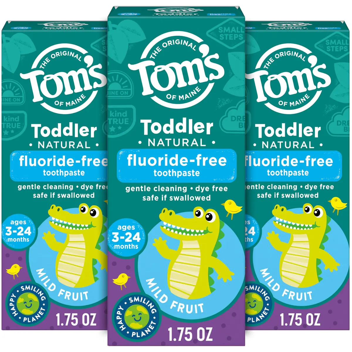 Tom's of Maine Toddler Fluoride-Free Toothpaste Mild Fruit 3 Pack 52.5ml (1.75oz Per Tube) | Gentle Cleaning for Ages 3-24 Months - main product image