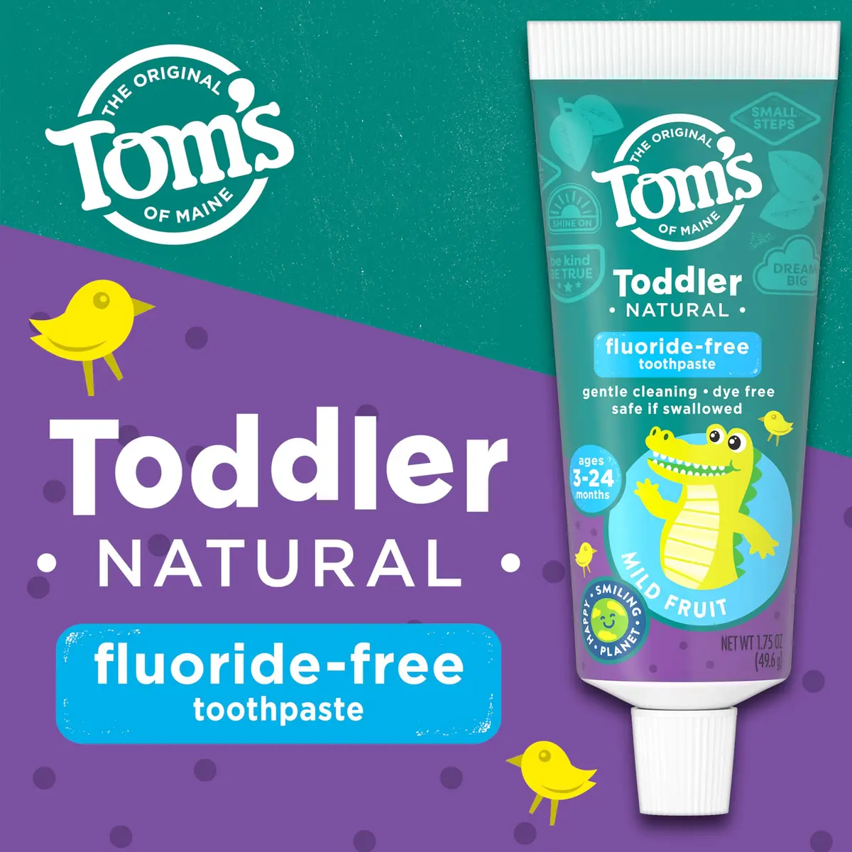 Tom's of Maine Toddler Fluoride-Free Toothpaste Mild Fruit 3 Pack 52.5ml (1.75oz Per Tube) | Gentle Cleaning for Ages 3-24 Months - view 2