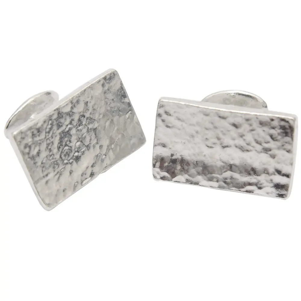 Pirantin 10th Wedding Rectangle Beaten Rectangle 100% Tin Cufflinks | Rustic Anniversary Gift - main product image