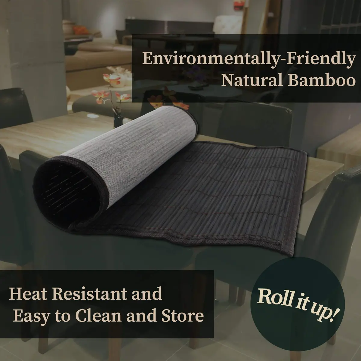 BambooMN Bamboo Placemat - 18" x 13" | Reversible, Natural Bamboo, 4 pcs - view 4