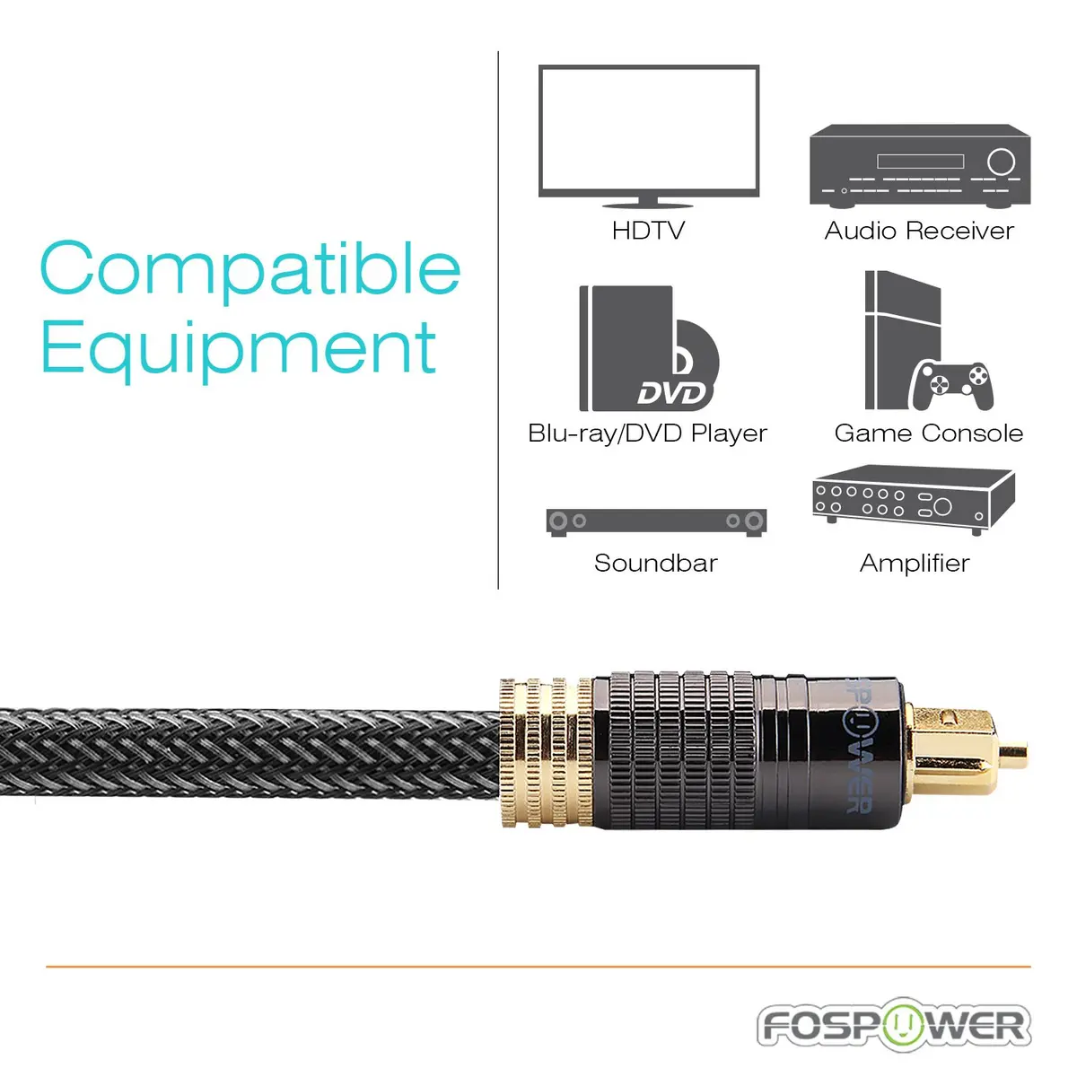 FosPower 24K Gold Plated Toslink Digital Fiber Optical Audio Cable, 10 FT | High-Quality Optical Audio Connection - view 7