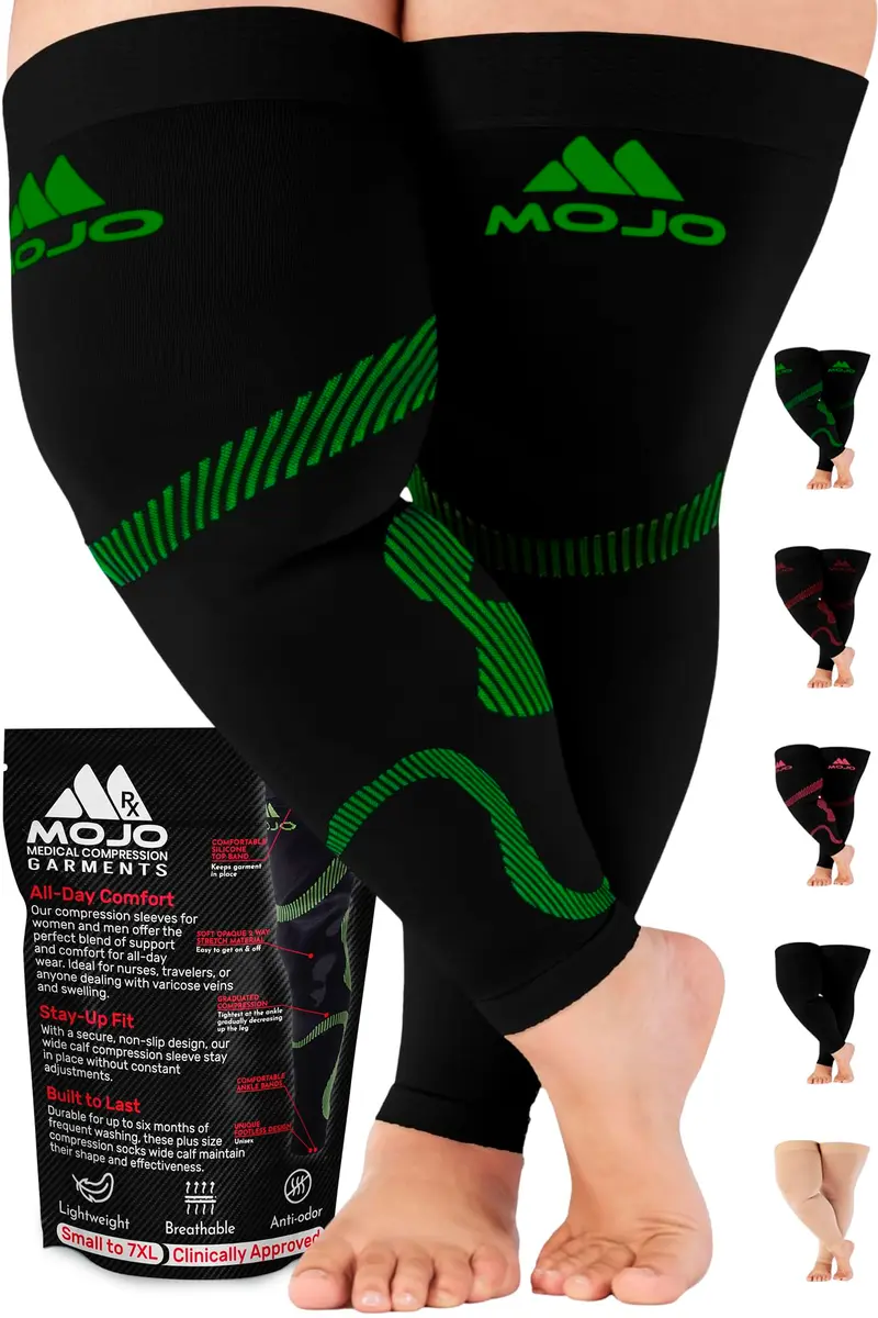 Mojo Compression Socks Thigh High Leg Sleeve 20-30mmHg | Support for Varicose Veins & Swelling - main product image