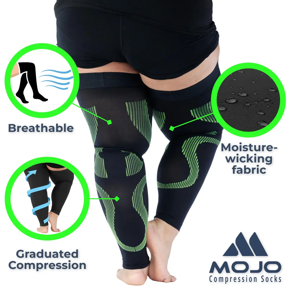 Mojo Compression Socks Thigh High Leg Sleeve 20-30mmHg | Support for Varicose Veins & Swelling - view 3
