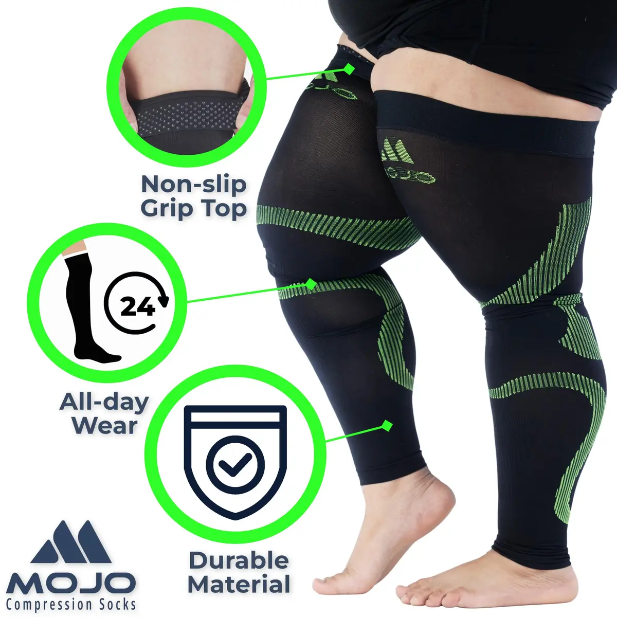 Mojo Compression Socks Thigh High Leg Sleeve 20-30mmHg | Support for Varicose Veins & Swelling - view 4