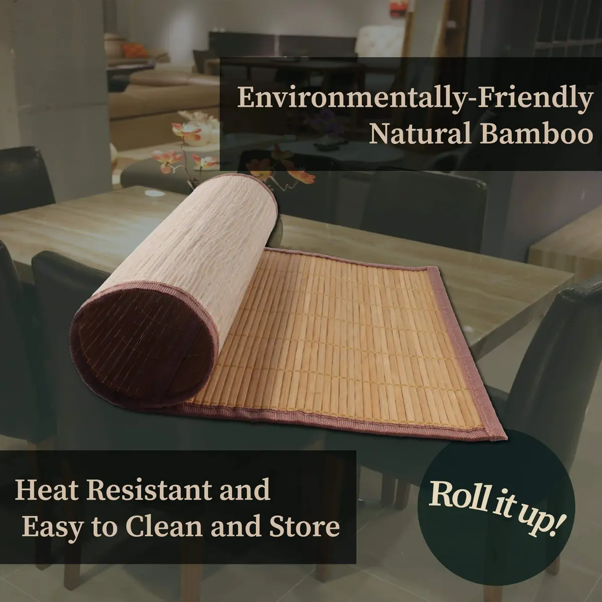 BambooMN Bamboo Placemat 18" x 13" Brown | Reversible & Eco-Friendly (70-120 chars) - view 3