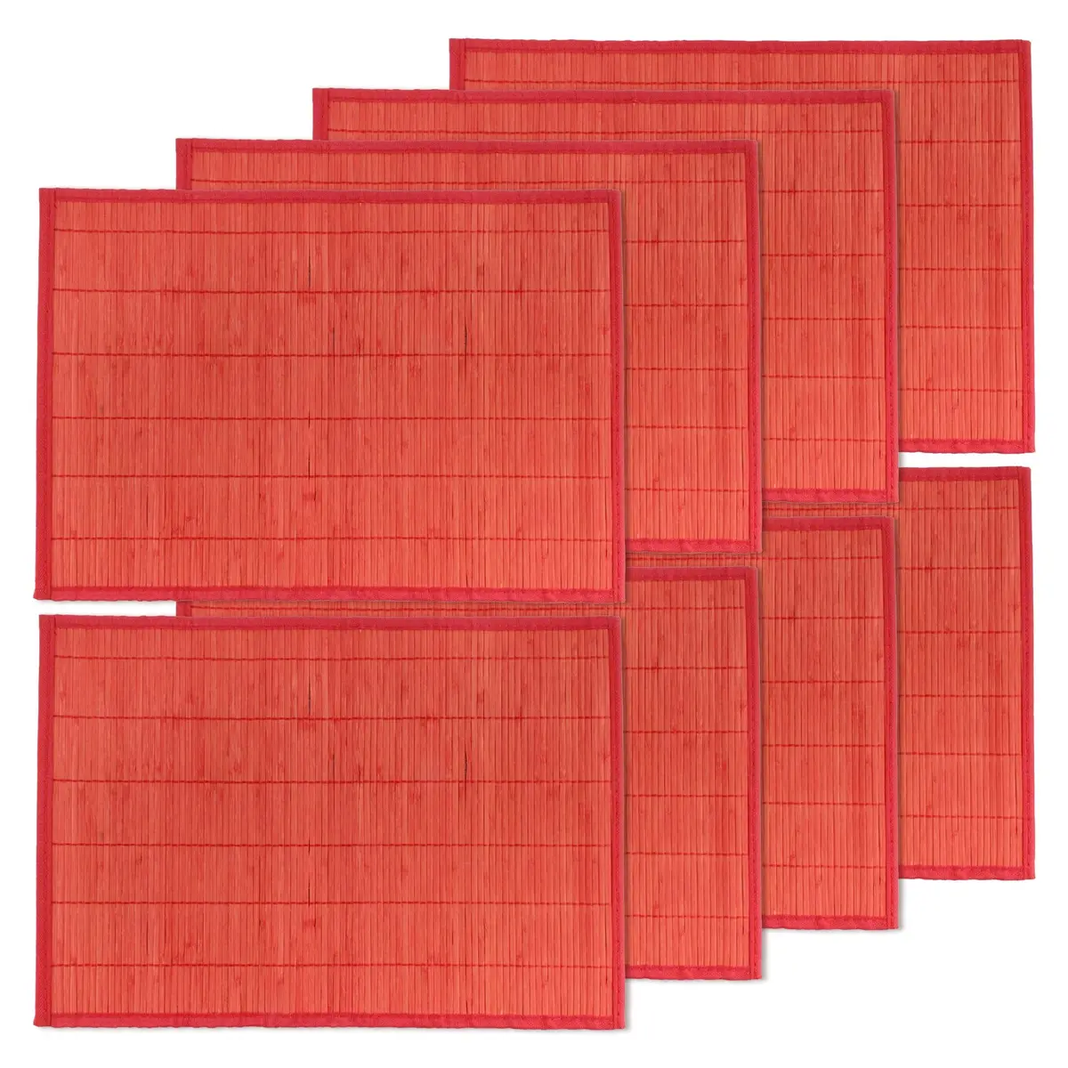 BambooMN Bamboo Placemat 18" x 13" | Red, 8 pcs, Reversible & Heat-Resistant - main product image