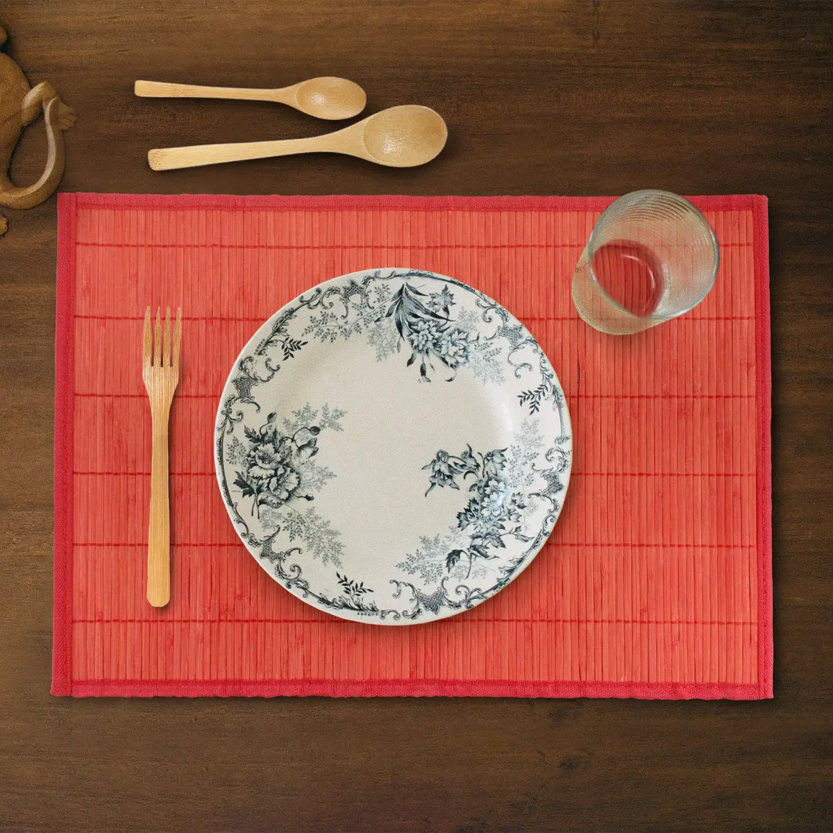 BambooMN Bamboo Placemat 18" x 13" | Red, 8 pcs, Reversible & Heat-Resistant - view 5