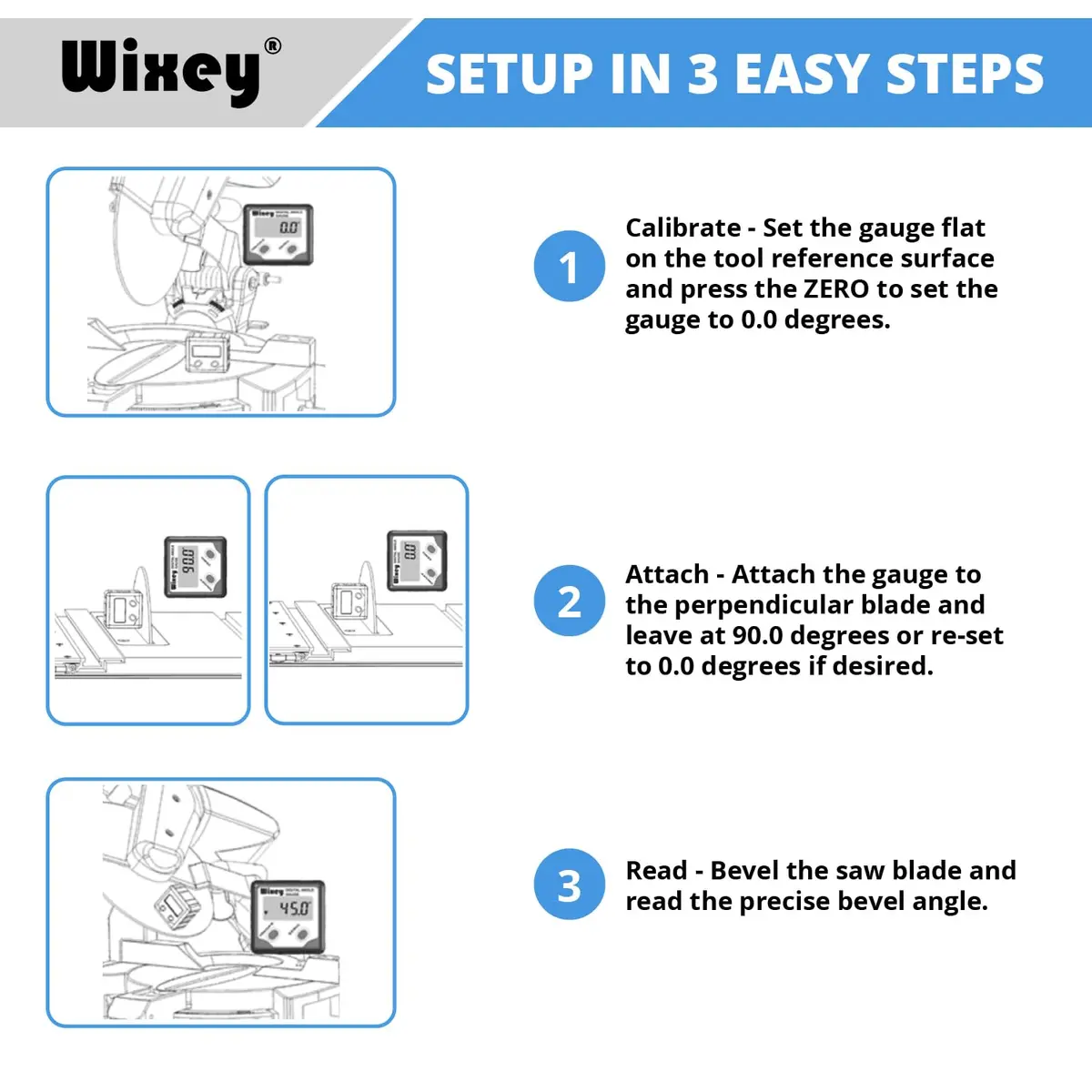 Wixey Digital Angle Gauge for Table Saw & Miter Saw, Magnetic | Precise, Backlit LCD, Magnetic Base - view 3