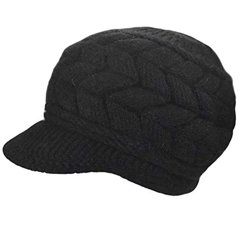 SYAYA Womens Winter Hat with Brim | Wool Knit Newsboy Cap with Fleece Lined Visor (Medium, Black) - main product image