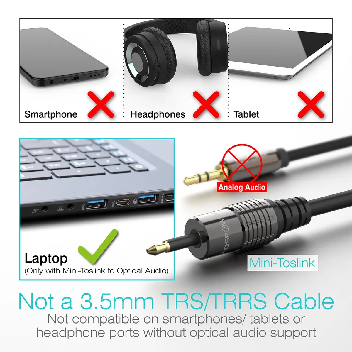 FosPower 24K Gold Plated Toslink to Mini Toslink Optical Audio Cable, 3 FT | High-Quality Digital Connection for India - view 3