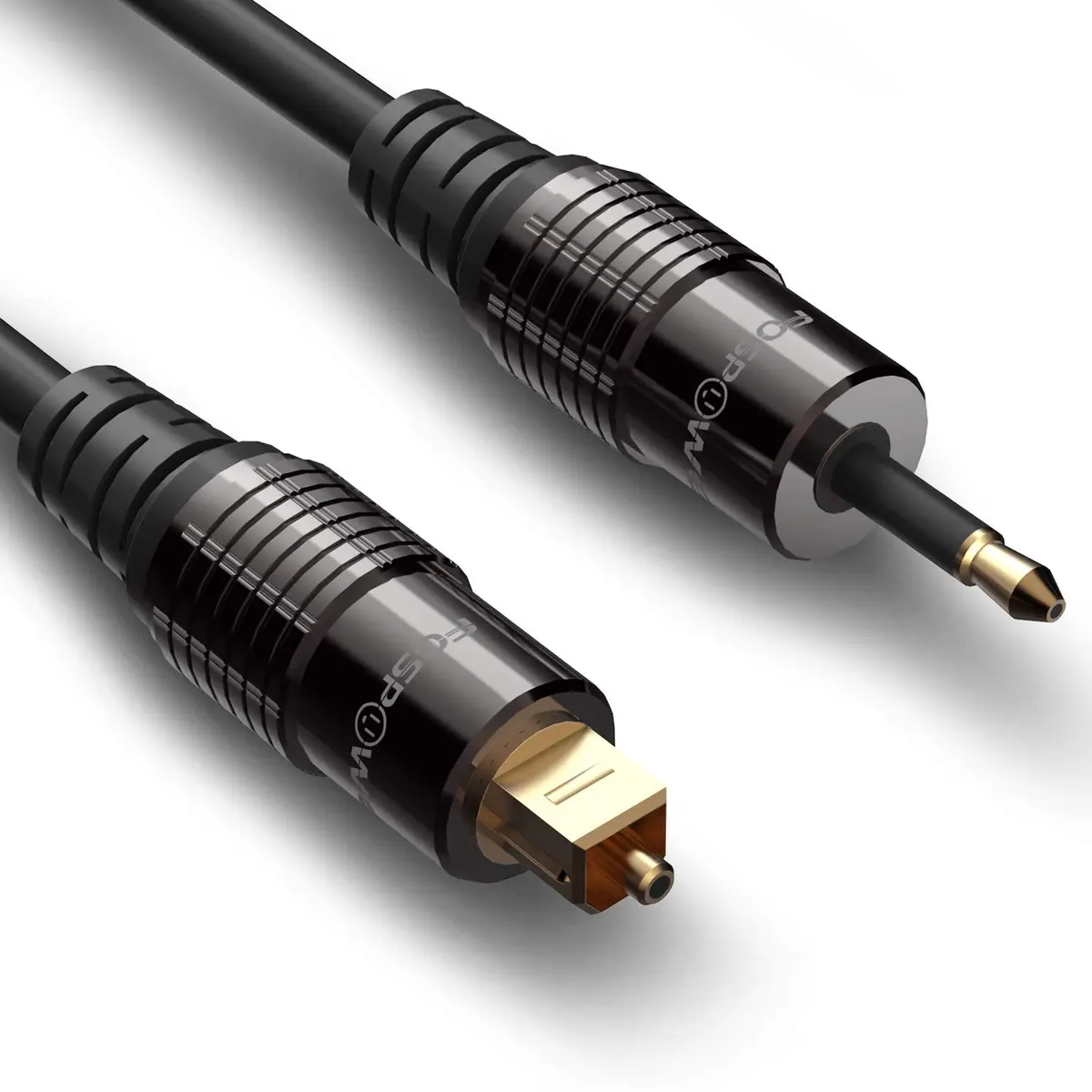 FosPower 24K Gold Plated Toslink to Mini Toslink Optical Audio Cable, 10 FT | High-Quality Digital Optical Connection - main product image