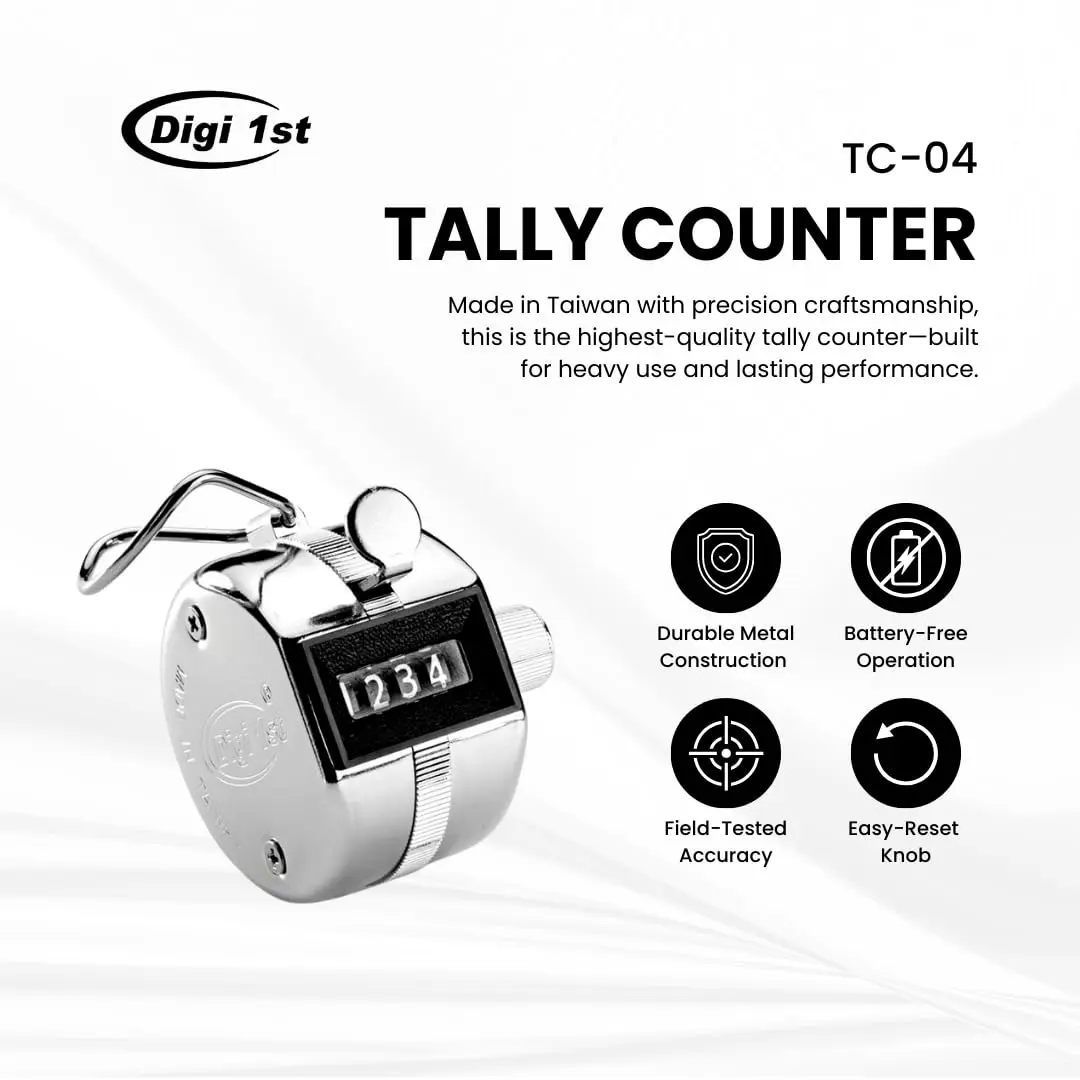 Digi 1st TC-04 Handheld Tally Counter 1-Pack | Mechanical Digital Pitch Counter, Heavy Duty Metal, Silver - view 2