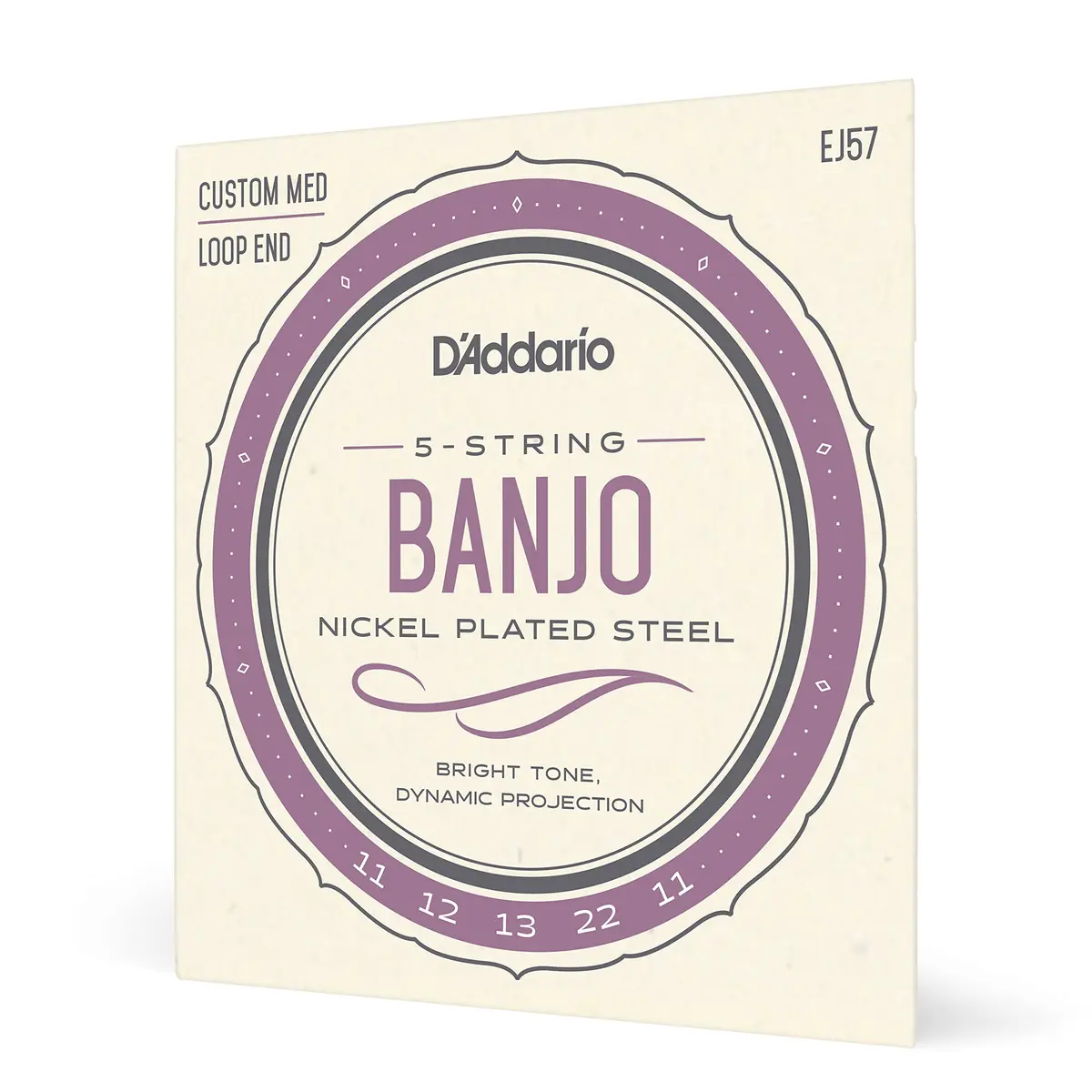 D'Addario EJ57 Banjo Strings, Nickel-Plated Steel, Custom Medium Gauge 11-22, 5-String Set | Warm, Bright Tone - main product image