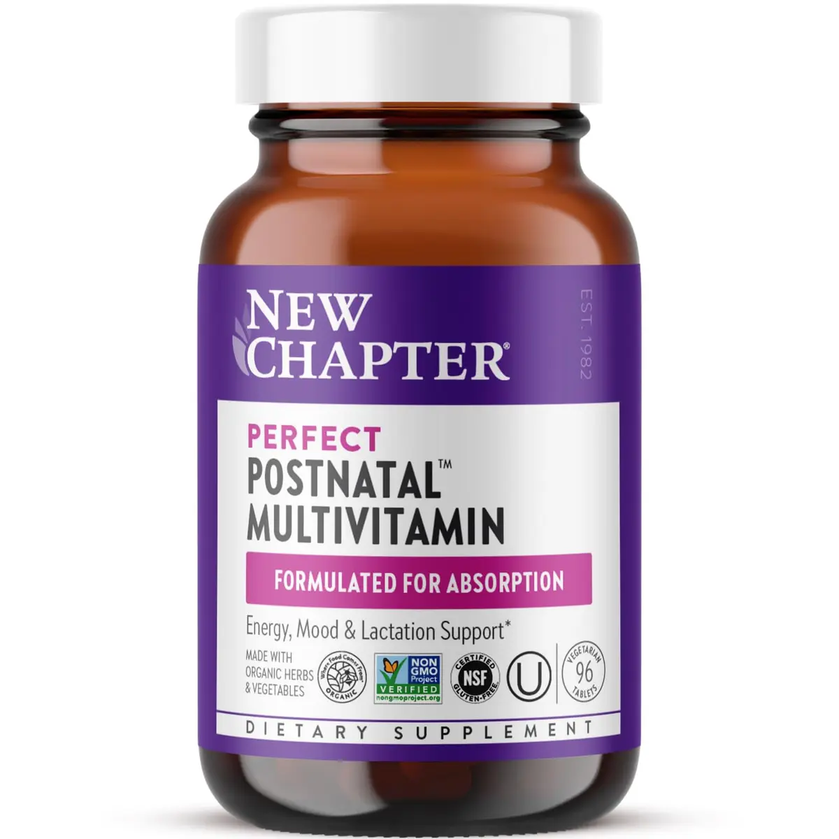 New Chapter Perfect Postnatal Multivitamin 96 Count | Supports Lactation & Energy - main product image