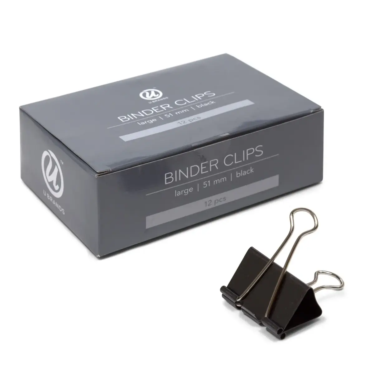 U Brands Large Binder Clips 2-Inch Width, 1-Inch Capacity, 12-Count | Classic Black & Silver Steel - main product image