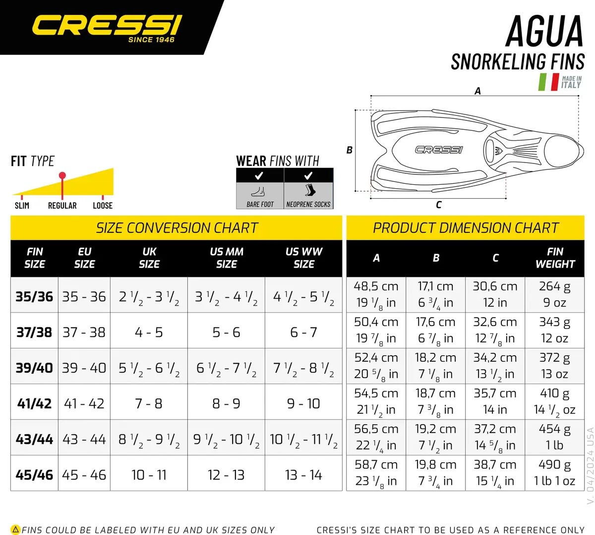 Cressi Agua (Yellow) 43/44 | Easy Snorkeling Fins with Self Adjusting Foot Pocket - view 5