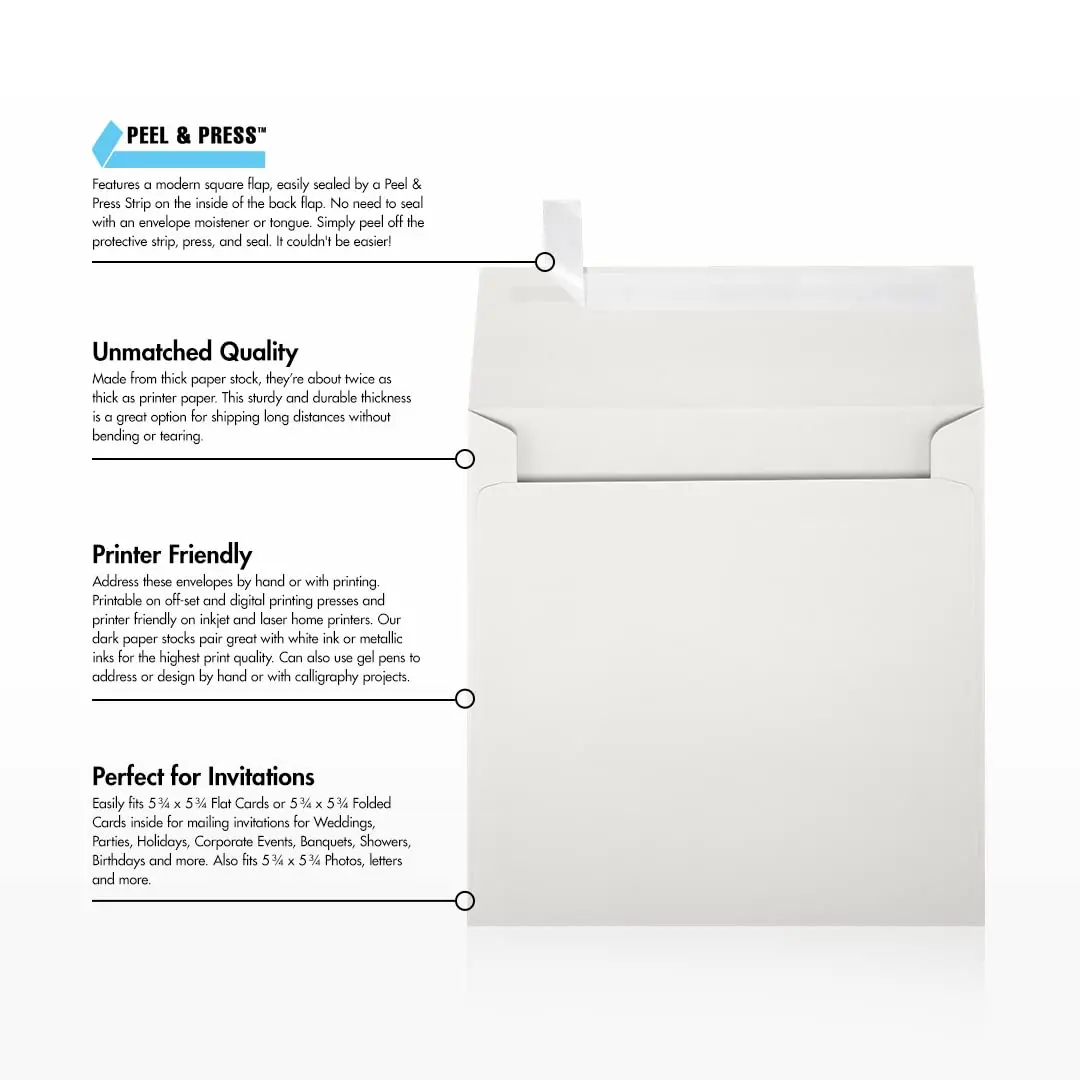 LUXPaper Square Invitation Envelopes | Peel & Press | 6" x 6" | Natural White | 100% Cotton | 80lb. Text - view 9