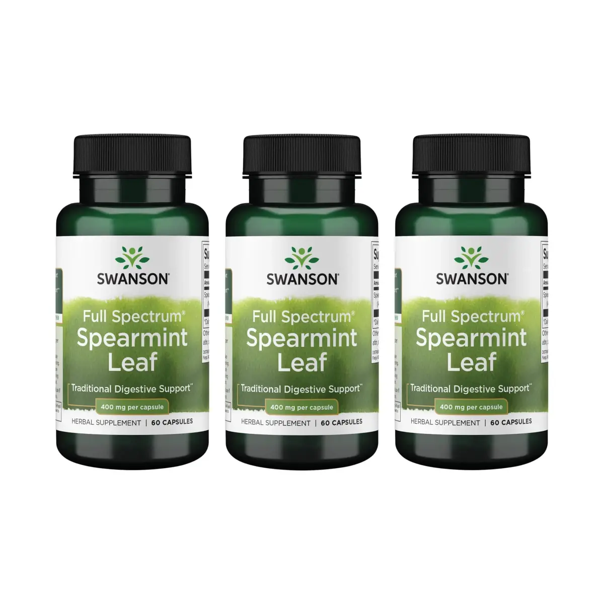 Swanson Full Spectrum Spearmint Leaf Capsules 400 mg (180 Count, 3 Pack) | Digestive Health Support - main product image