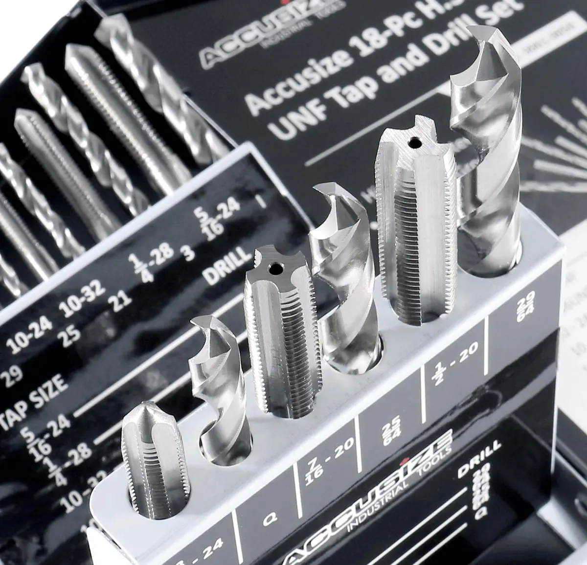 Accusize Industrial Tools HSS Tap and Drill Set, UNF, 18 Pc | Fully Ground, UNF Taps & Drills for Industrial Use - view 6