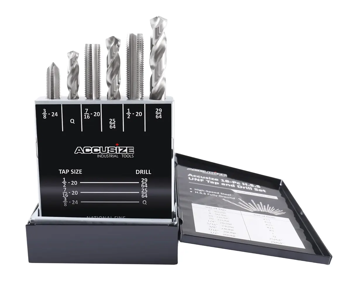 Accusize Industrial Tools HSS Tap and Drill Set, UNF, 18 Pc | Fully Ground, UNF Taps & Drills for Industrial Use - view 2