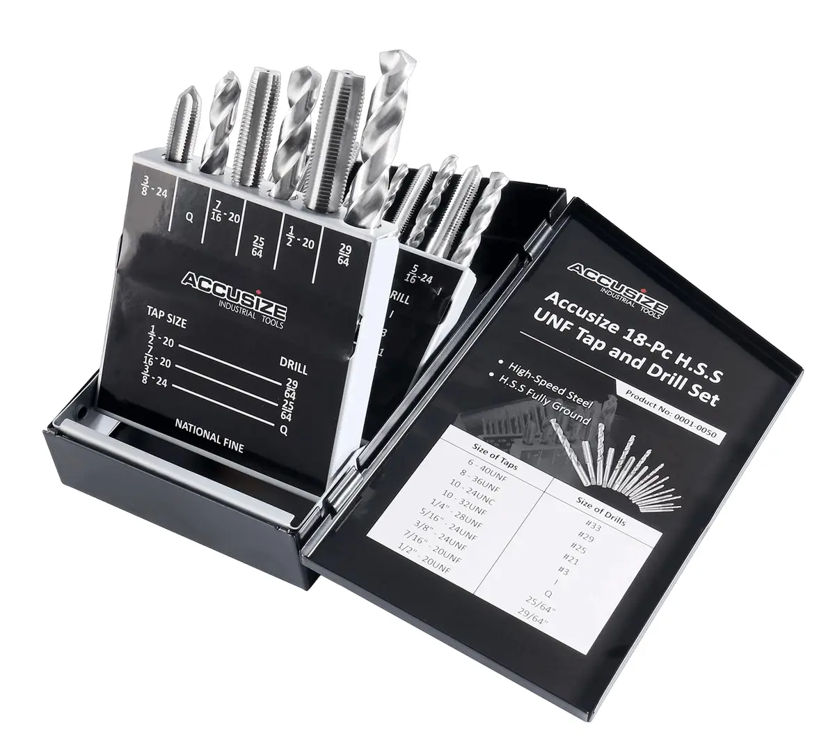 Accusize Industrial Tools HSS Tap and Drill Set, UNF, 18 Pc | Fully Ground, UNF Taps & Drills for Industrial Use - view 4