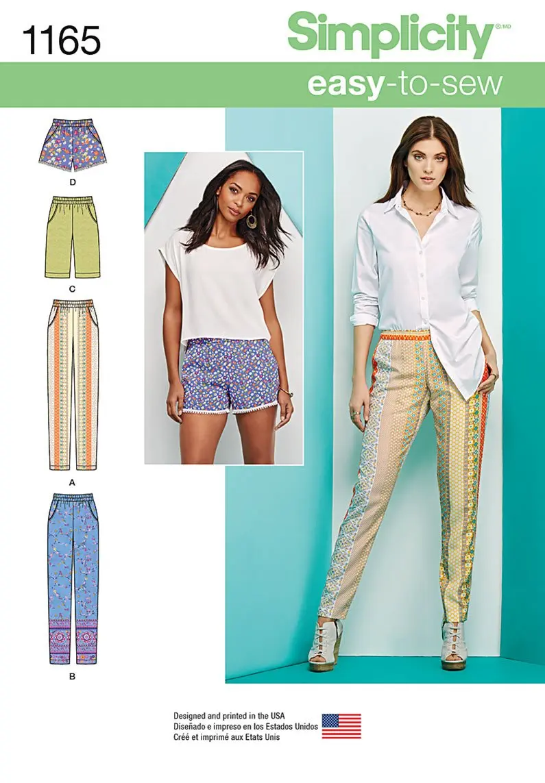 Simplicity Pattern 1165 Misses Slim Pull-On Pants & Shorts | Easy Sew Women’s Sizes 14-22 - main product image