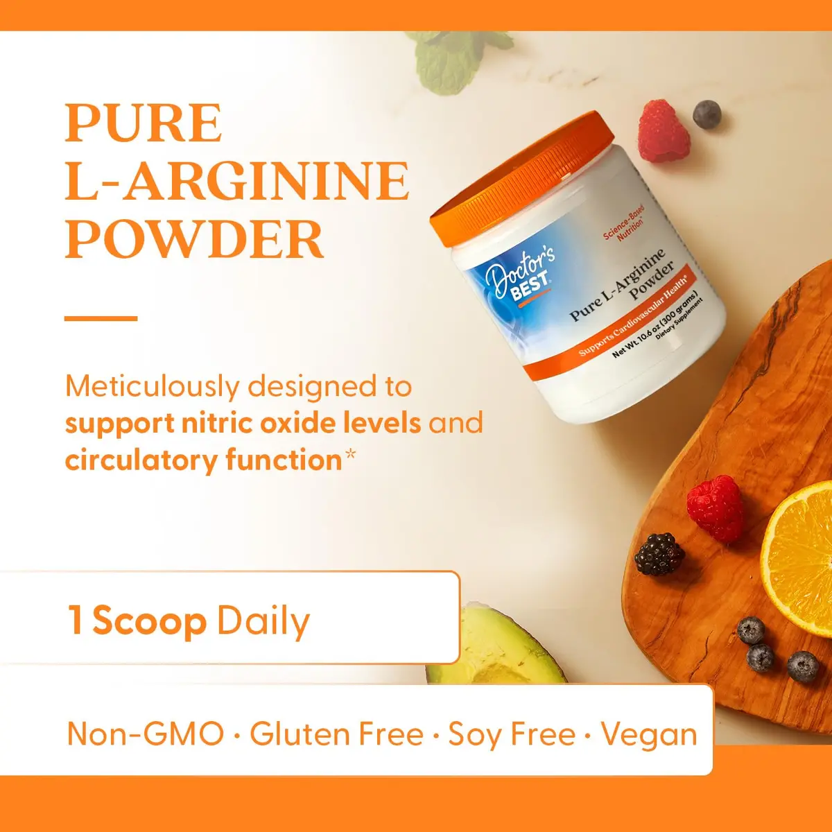 Doctor's BEST Pure L-Arginine Powder 300g (10.6 oz) | Supports Nitric Oxide Levels & Heart Health - view 2