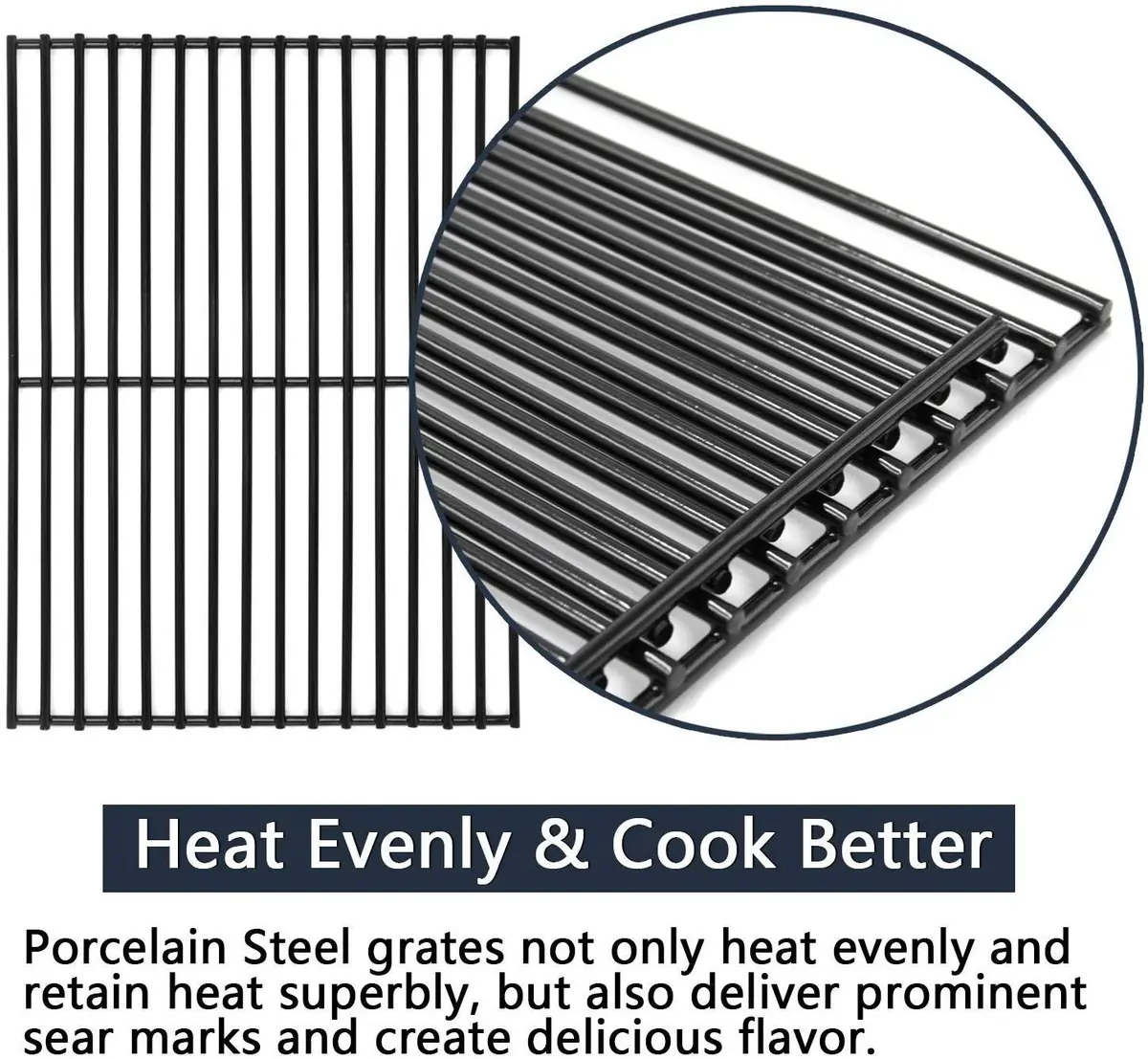 Hongso 16 5/8" x 24 1/2" Porcelain Steel Grill Grates (2-Pack) | Fits Charbroil, Thermos, Kenmore Grills - view 3