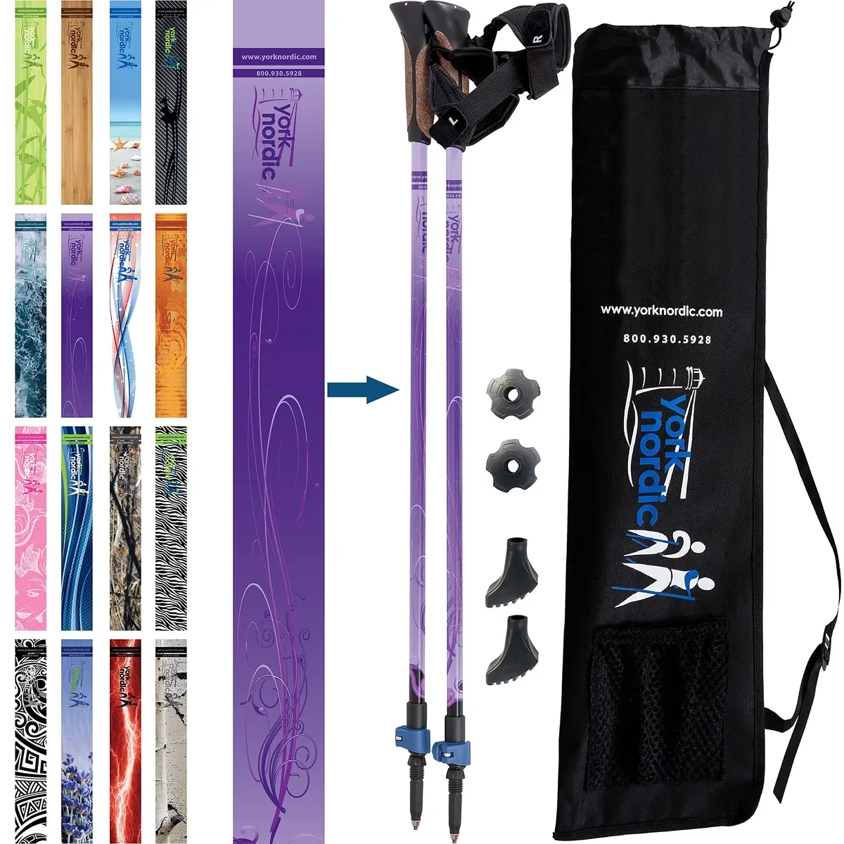 York Nordic Official Nordic Walking Poles - Adjustable, Collapsible, Lightweight, 2 Pieces, 5'4"-6'2" - main product image