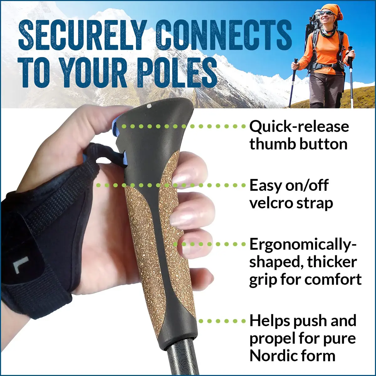 York Nordic Official Nordic Walking Poles - Adjustable, Collapsible, Lightweight, 2 Pieces, 5'4"-6'2" - view 3
