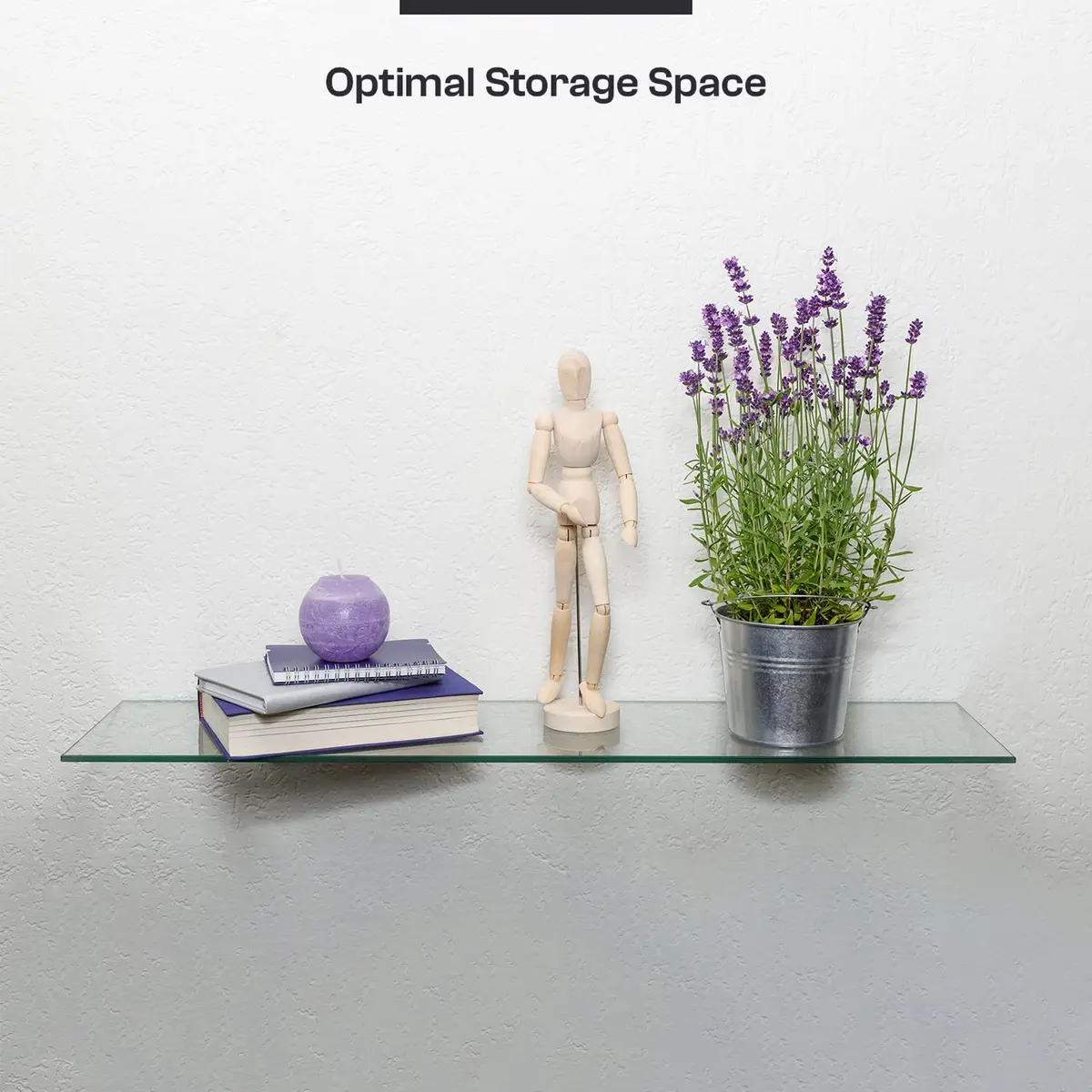Fab Glass and Mirror Rectangle Floating Shelf Kit 12" x 27" | Tempered Clear Glass Wall Shelf - view 5