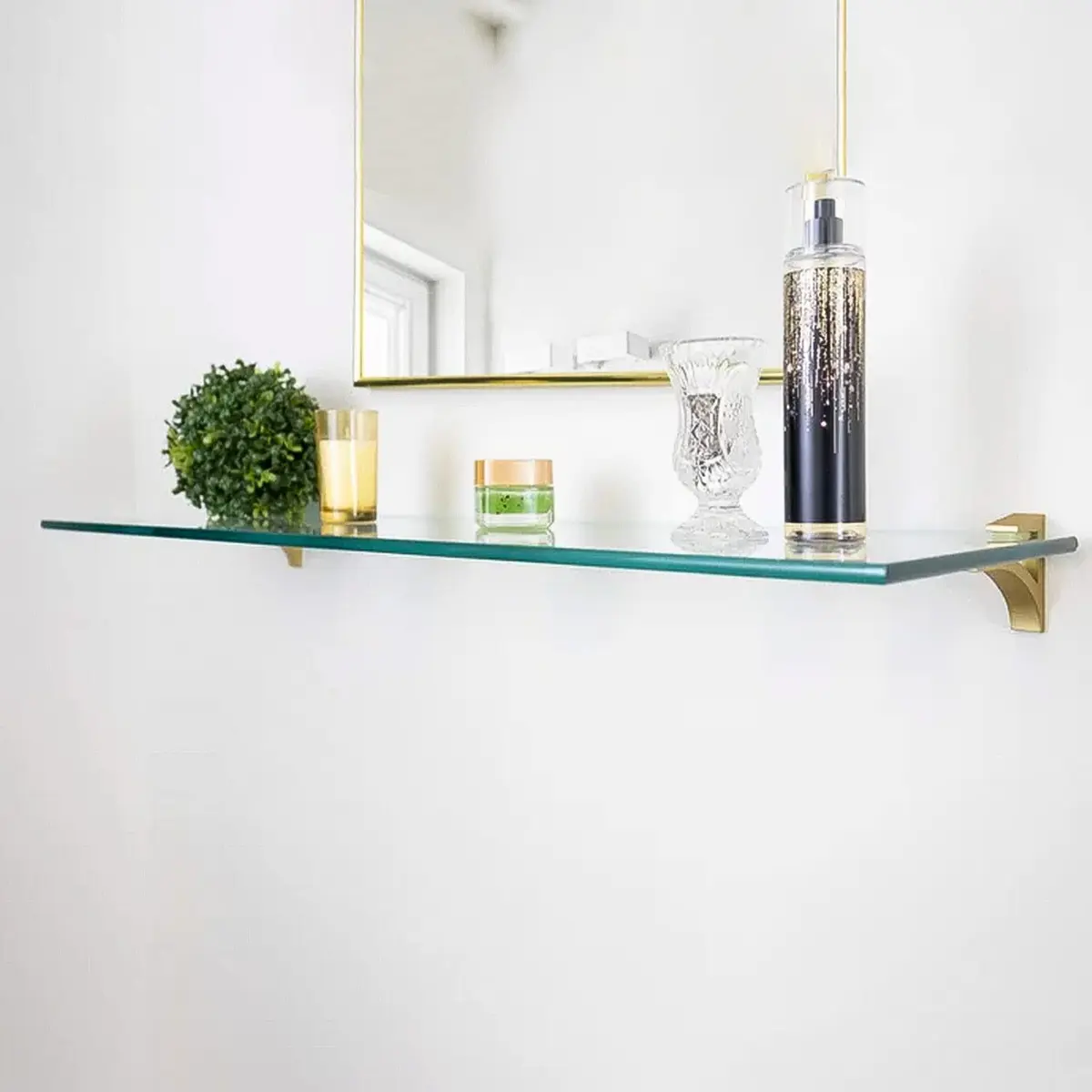 Fab Glass and Mirror Rectangle Floating Shelf Kit 12" x 27" | Tempered Clear Glass Wall Shelf - view 8