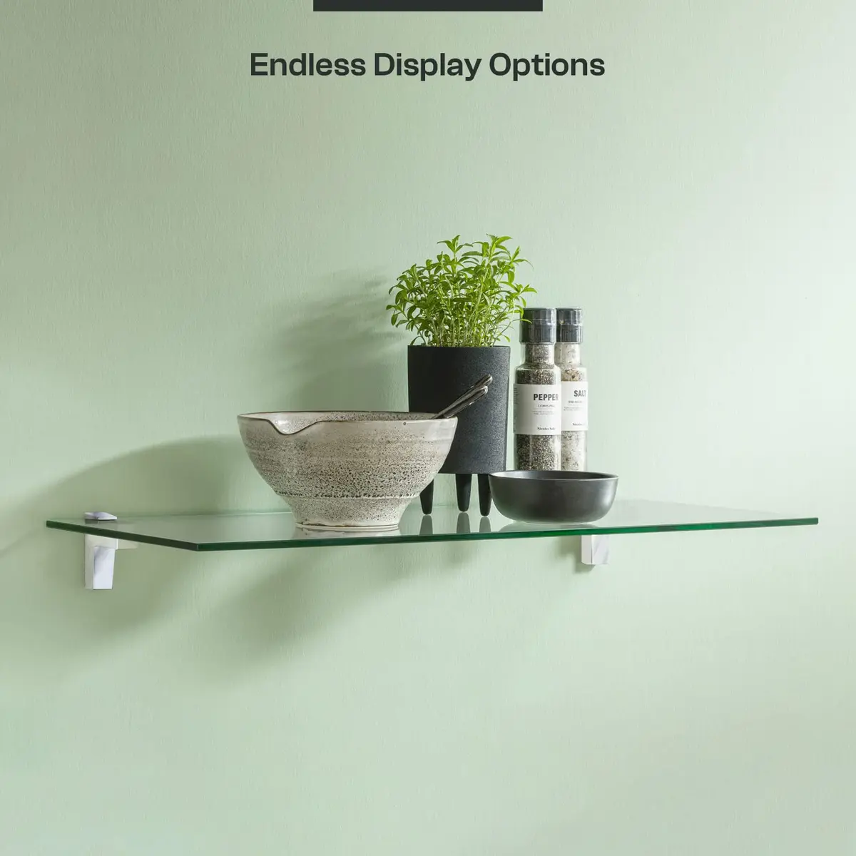 Fab Glass and Mirror Rectangle Floating Shelf Kit 12" x 27" | Tempered Clear Glass Wall Shelf - view 4