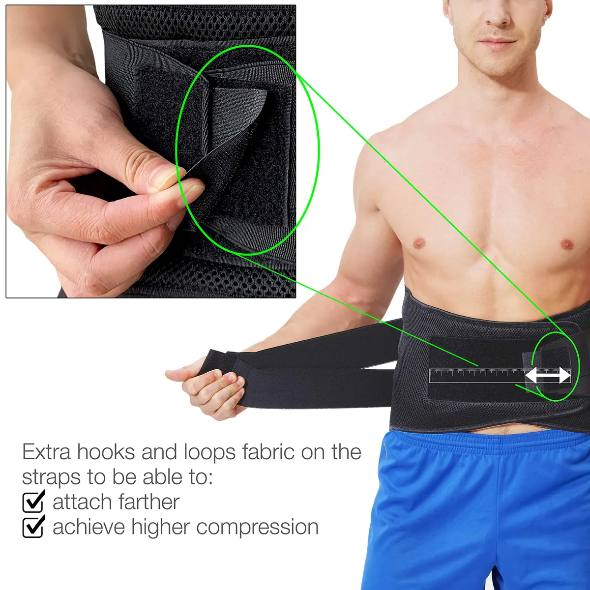 NeoTech Care Adjustable Compression Back Brace Lumbar Support Belt, Black, Size XXL - view 2