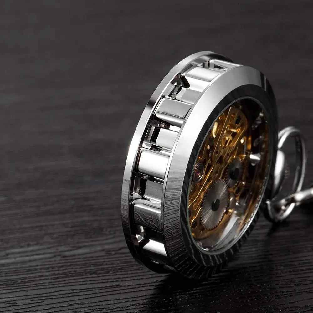 VIGOROSO Mens Classic Steampunk Pocket Watch Gold Skeleton Hand Wind Mechanical Watches in Box | Unique Skeleton Dial, Hand-Wound, 30H Power - view 5