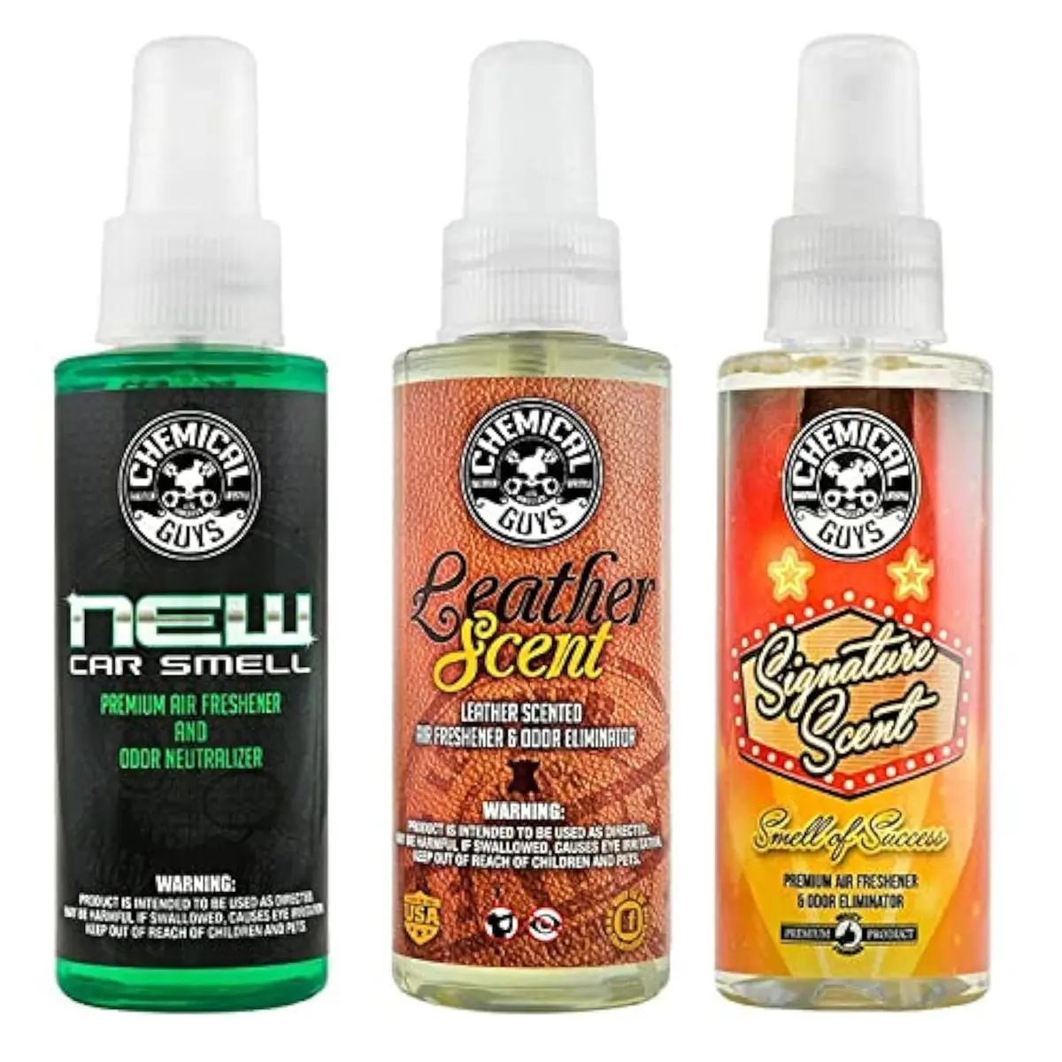 Chemical Guys New Car/Leather/Signature Scent Sample Kit 3 x 4 fl oz (12 fl oz Total) | Odor Eliminator for Cars, Homes - main product image