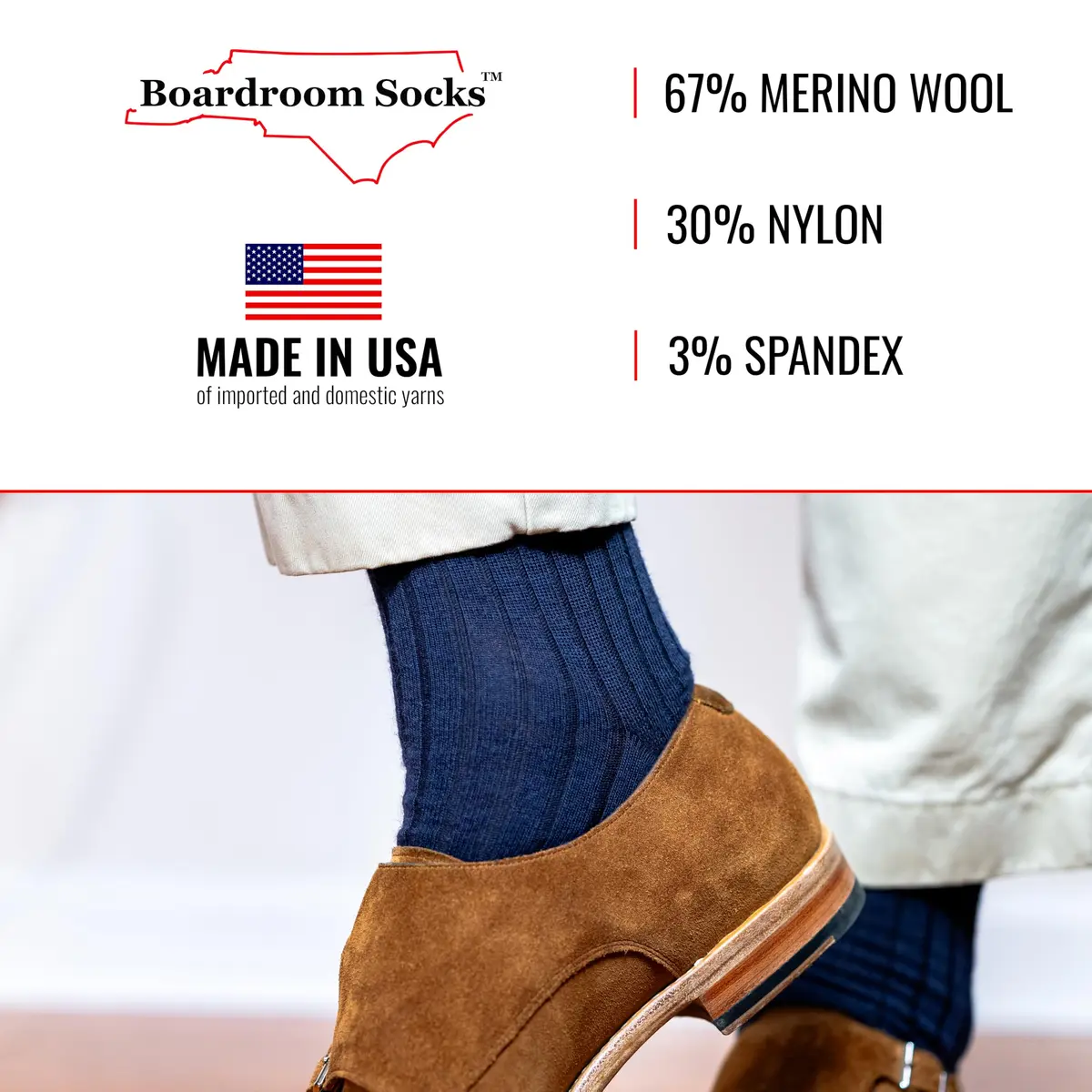 BoardroomSocks Merino Wool Mid-Calf Dress Socks for Men, Ribbed Dress Socks | Comfortable, Durable & Made in USA - view 5
