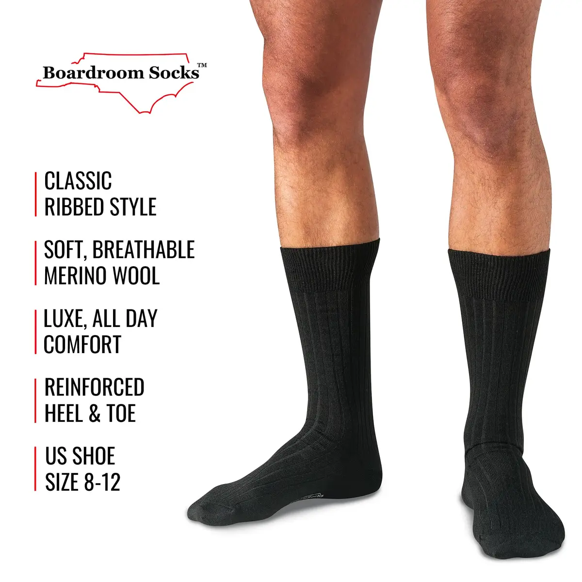 BoardroomSocks Merino Wool Mid-Calf Dress Socks for Men, Ribbed Dress Socks | Comfortable, Durable & Made in USA - view 4