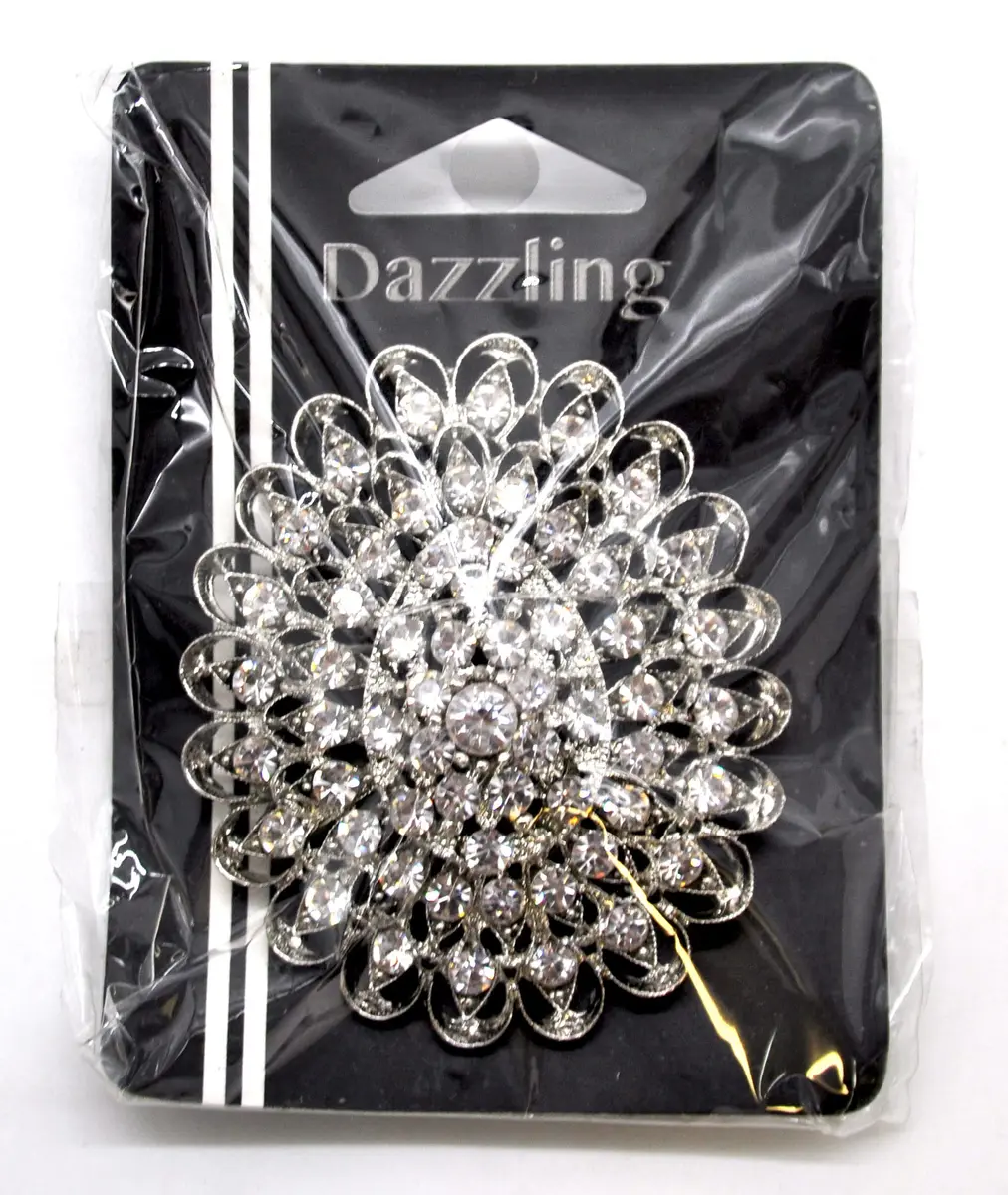 Belagio Enterprises 2 1/2-Inch Raised Rhinestone Brooch | BW-142 Silver - view 6